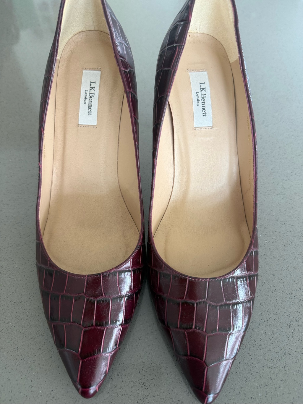 Lk Bennett Burgundy Croc-Embossed Pointed Pumps
